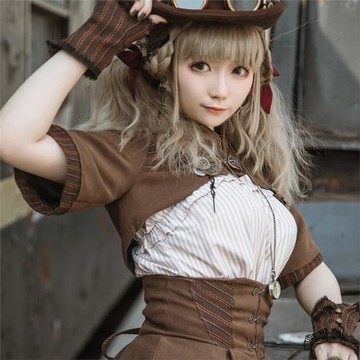 (免運)熠先生的蒸汽大陸Mr.Yi’s Steamland 夏季滌棉白咖條紋吊帶上衣