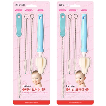 正韓 hibee 杯蓋/杯子/水壺/奶嘴/奶瓶 海綿隙縫刷+波霸吸管刷+吸管刷4入_天空藍HFB007S2 (兩套)
