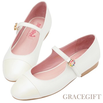 【Grace Gift】小魔女DoReMi聯名-見習生轉換器圓頭低跟瑪莉珍鞋 米白