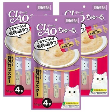 INABA CIAO 啾嚕 肉泥 綠茶消臭配方 無防腐劑  奢華鮪魚 + 龍蝦  56g  3袋