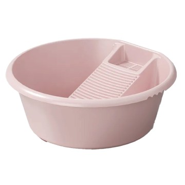 一體成型加厚多功能洗衣板水盆 大圓款 PP材質 48x48x14公分 防滑穩固 加大容量  粉色  1個