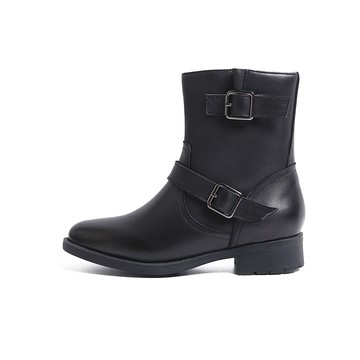 KOKKO個性時髦刷色金屬釦環短靴黑色