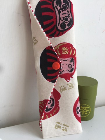 文青風環保筷袋  開運抱福 白  手作餐具袋.交換禮物.