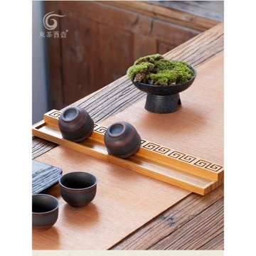 原竹制功夫茶道配件晾杯架子掛架瀝水茶杯架置杯支架置物桌面收納