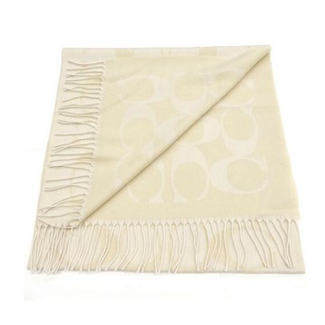 COACH 經典LOGO羊毛披肩圍巾 米白色 CU807 CHK