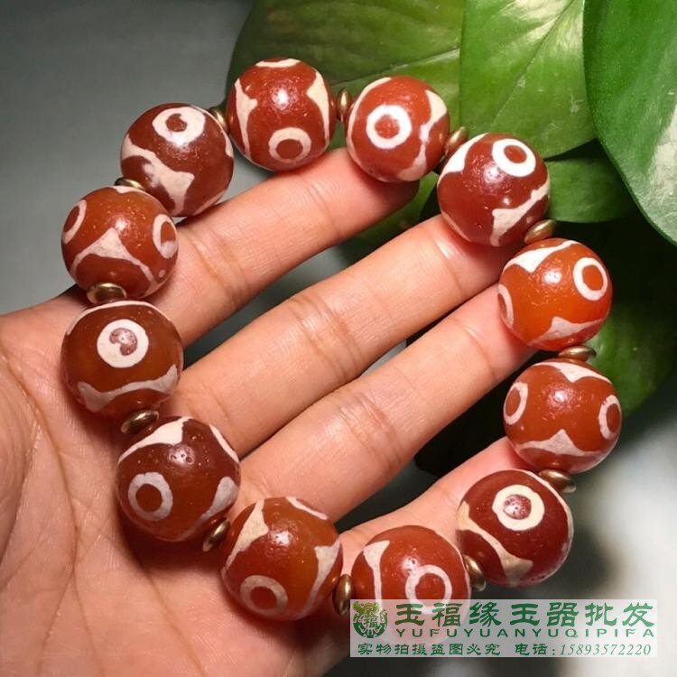 西亞古珠天然老瑪瑙蝕刻天珠西藏鑲蝕紅玉髓手串配珠蝕花三眼手鏈推薦| 台灣樂天市場| LINE購物