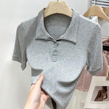 設計所在 專注內搭系列 polo領T恤短袖棉收腰上衣(3色 S-XL可選)