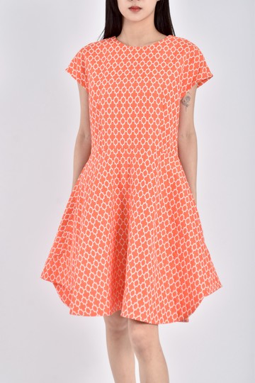 (S) douchanglee短袖滿版刺繡橘色洋裝