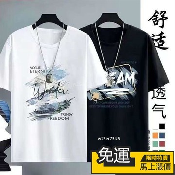 🔥 熱銷🔥短袖男 超值兩件 短T 男士短袖T恤潮牌休閒夏季潮流寬鬆百搭男生半袖上衣體恤 冰絲速乾衣 大尺碼上衣