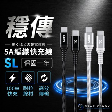 【SC】100W編織充電線 保固一年 5A CtoC QC/PD快充傳輸線 適iPhone 17/S26U/安卓 M11