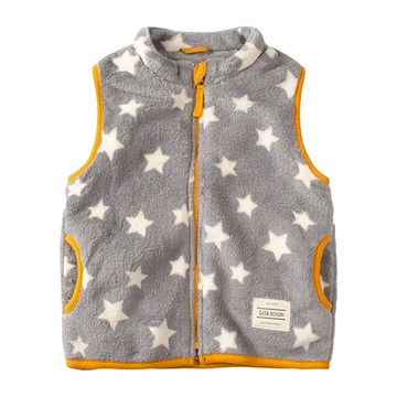 兒童款 珊瑚絨保暖背心 YKK拉鍊  110  經典灰星