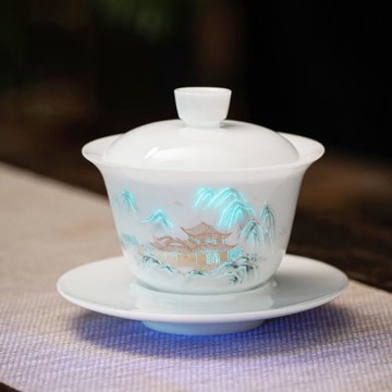 冰種玉瓷熒光三才蓋碗德化陶瓷家用泡茶功夫茶具配件大號批發一件