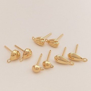 宏雲Hongyun-Ala-14K鍍金保色心形水滴貝殼形帶吊耳釘diy手工耳環飾品耳針配件