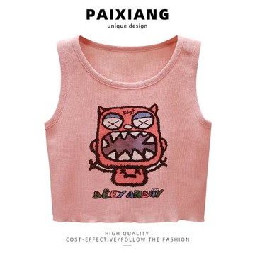 PAIXIANG/多巴胺穿搭辣妹怪獸無袖吊帶背心女夏季新款顯瘦短上衣
