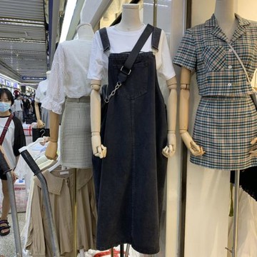2025秋季新款寬松胖MM顯瘦韓國東大門通勤風百搭背帶牛仔連衣長裙