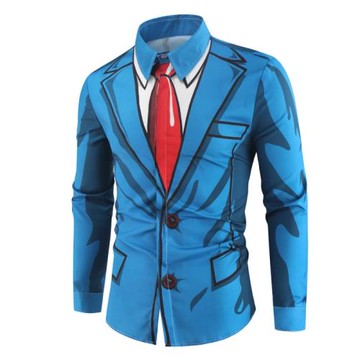 外貿跨境個性秋季新款男士領帶3D數碼印花襯衣長袖青年襯衫男寸衣