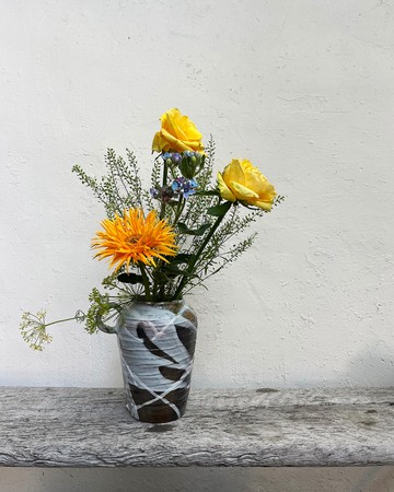 柴燒 單耳流白花器  花瓶 | 陶器皿