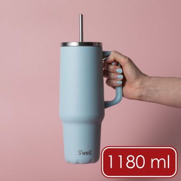 《S well》Tumbler不鏽鋼吸管保溫隨行杯-湖水藍1180ml-- swell 冰壩杯 冰霸杯 吸管隨手杯 保冷保冰杯 環保杯 車載杯