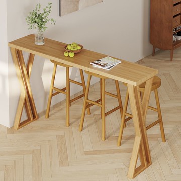 公司貨 超低價 北歐全實木吧臺桌家用客廳隔斷陽臺靠墻高腳窄桌奶茶店長桌椅簡約 快速發貨
