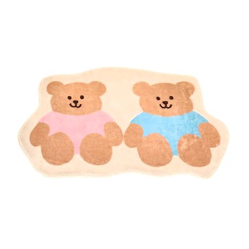 沐慕家居 短絨毛兩兄弟地毯 小熊圖案  粉藍  60 × 40cm