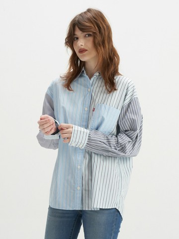 女款 Oversize寬鬆版條紋拼接襯衫外套 熱賣單品