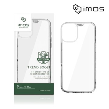 imos iPhone 16 Plus 6.7吋 軍規認證雙料防震保護殼(透明)