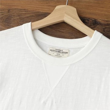 重磅竹節棉短袖t恤男美式復古透氣純色寬松圓領體恤純棉上衣夏季