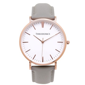 Hera 簡約中性款真皮腕錶 蛋殼白面-真皮灰