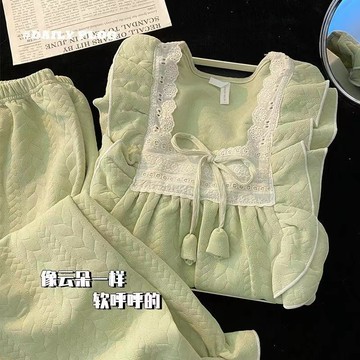 🔥桃園出貨🔥空氣棉睡衣女秋冬季長袖長褲加厚夾層純棉春秋可愛甜美家居服套裝
