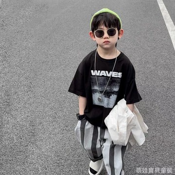 【潮褲街頭】男童短袖T恤 中大童薄款潮流字母印花韓版純棉短袖上衣 男童夏裝 男童純棉短T 男童純棉半袖 男童五分袖上衣
