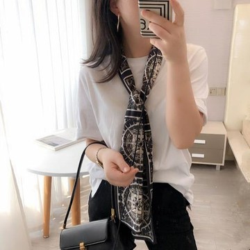 桑蠶絲細長款時尚洋氣百搭圍巾多功能裝飾領巾女長條絲巾飄帶真絲