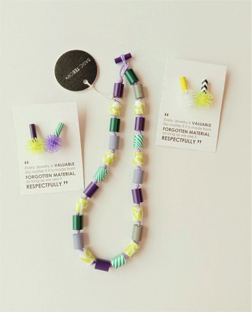 項鍊 短款_鳶尾花色紫色及綠色組合_繽紛紙串珠