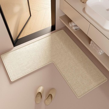 開立統編/免運 衛生間地墊L型亞麻硅藻泥廁所防滑家用地毯輕奢浴室門口吸水腳墊 LPS/PDD 公司貨 快速出貨