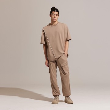 【寶特瓶紗】台灣製REBOOT動能-立體袋飛梭工裝縮口褲-大地可可