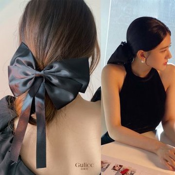 Gulicc 復古 大蝴蝶結 飄帶 髮夾(髮飾 頭飾 一字夾 瀏海夾 側邊夾 聖誕 禮物 主題穿搭)