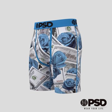 【PSD Underwear 官方旗艦店】MONEY- 平口四角褲-粉藍玫瑰-藍色