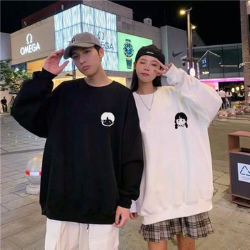 INS超火秋冬新款重磅厚實小眾設計感圓領不帶帽簡約百搭情侶衛衣