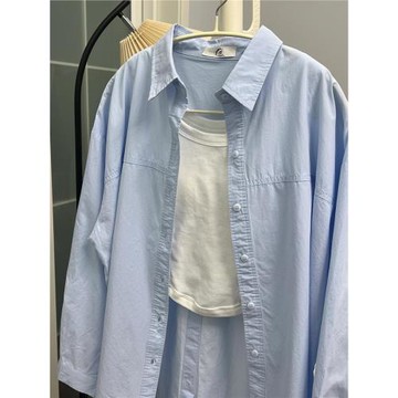 薄款防曬藍色純棉襯衫女裝夏季2025新款襯衣粉色內搭寬松上衣外套