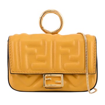 FENDI 7AR844 FF LOGO質感NAPPA皮鑰匙卡片包/小廢包.黃