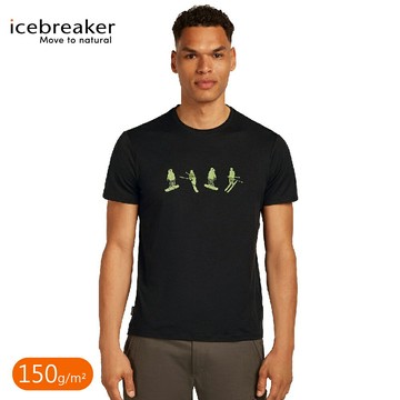 【Icebreaker 男 Tech Lite 圓領短袖上衣 (滑雪日記)150《黑》】0A57BZ/排汗衣/短T/羊毛衫