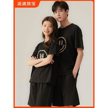 頂瓜瓜睡衣男女薄款純棉短袖短褲青年卡通休閑印花圓領家居服套裝