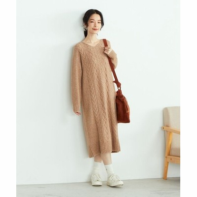 コムサイズム ウォッシャブル ケーブル柄 ロング ニットワンピース レディース ベージュ M Comme Ca Ism 通販 Lineポイント最大get Lineショッピング