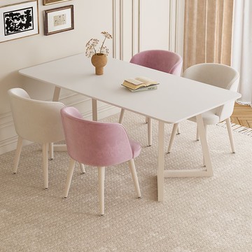 免運 開發票 奶油風純白巖板餐桌家用小戶型輕奢現代簡約餐桌椅組合長方形桌子 快速出貨