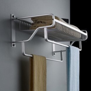 活動毛巾架 太空鋁網籃浴巾架 雙層毛巾架帶桿折疊多功能置物架