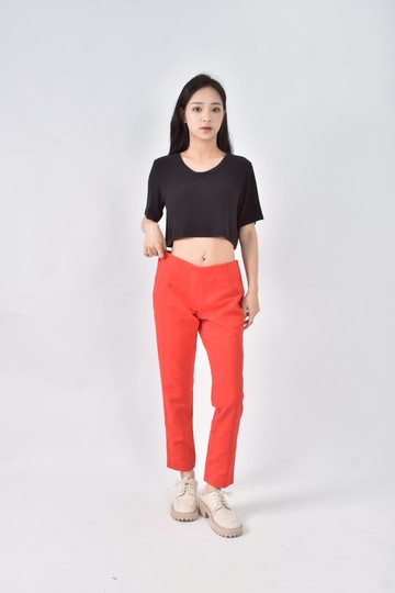 (M) shanghai tang高腰秋冬棉質純棉圖紋紅色長褲