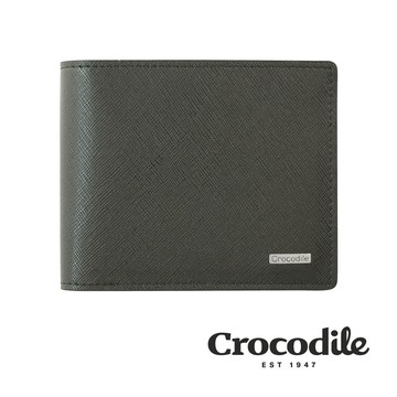 Crocodile 鱷魚皮件 男皮夾 短夾 真皮 11卡 中翻 2窗格 Wind系列 0103-5902-黑咖兩色