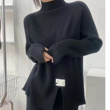 【巴黎精品】現貨+預購 針織衫長袖毛衣-高領寬鬆純色斜開叉女上衣3色p1az40