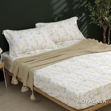 HOYACASA 加大300織沐光長絨棉床包枕套組-花間小貓