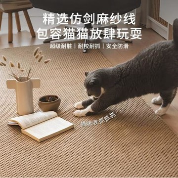 日式仿劍麻客廳地毯防貓抓滿鋪地墊純色亞麻攝影棚拍照榻榻米墊