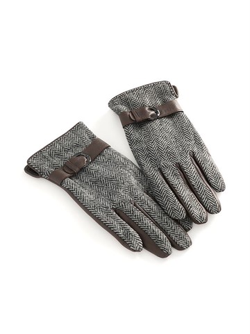 摩登保暖人字紋內刷毛羊皮手套-咖啡